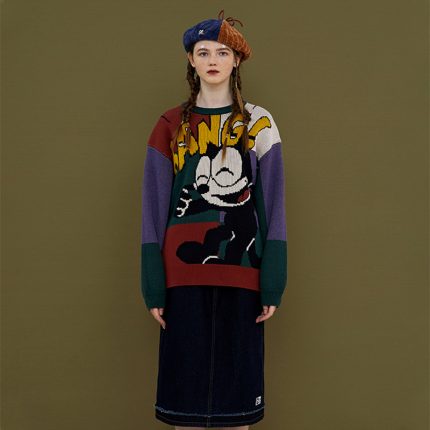 Female Autumn 2021 Cartoon Illustration Round Neck Cotton Knit Sweater Pullover Student Winter Warm Thick Jacket Outer Wear