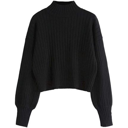 ZAFUL Women Mock Neck Long Sleeve Ribbed Knit Basic Pullover Sweater