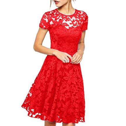 lace hollow out women dress elegant plus size 5xl summer dresses Attractive party dress Women Fashion O Neck Short Sleeve