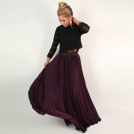 Street Style Chiffon Peated Maxi Skirt 2017 Summer Style Grape Purple Vintage Long Skirts Women Saia faldas jupe Custom Made